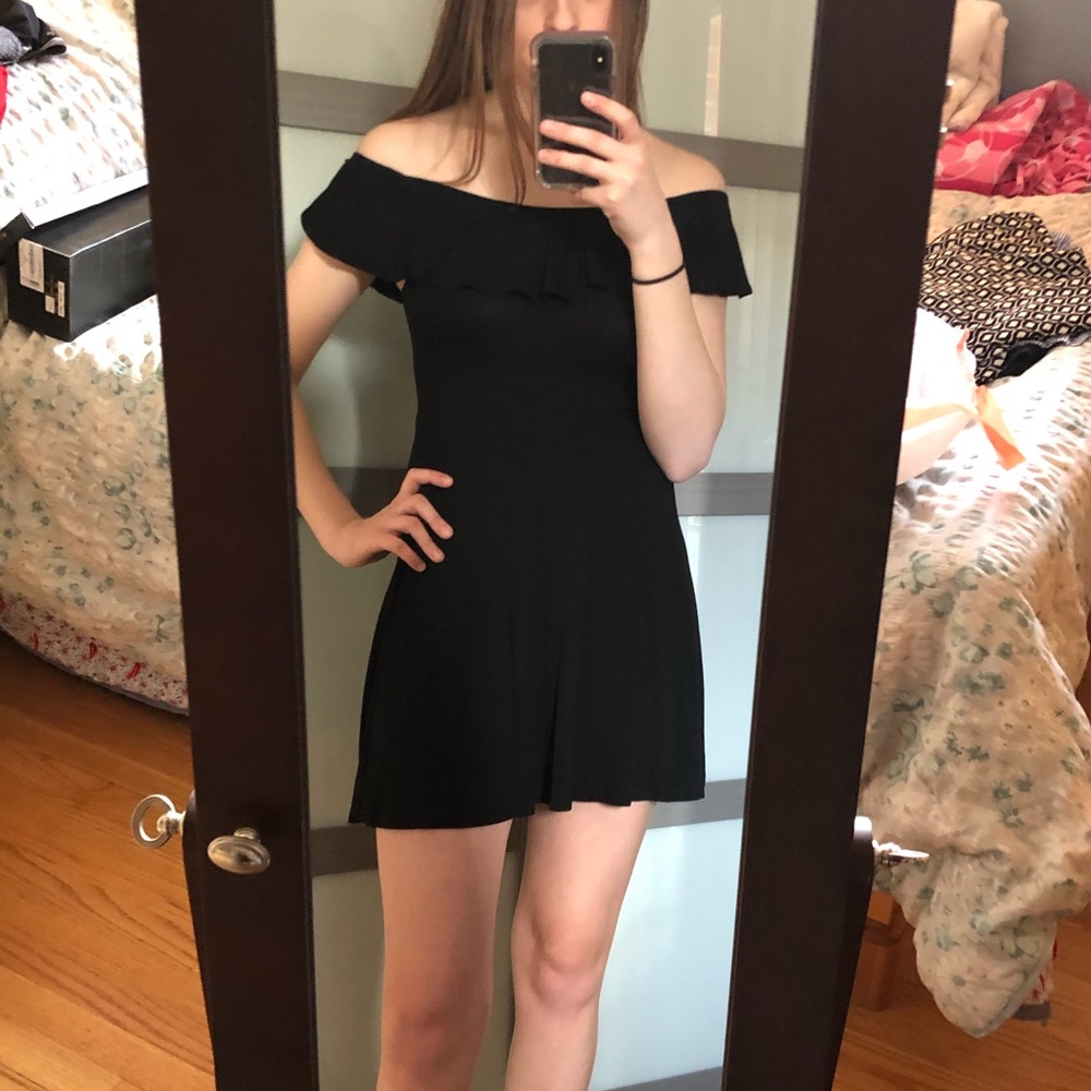 Black off the shoulder flow dress